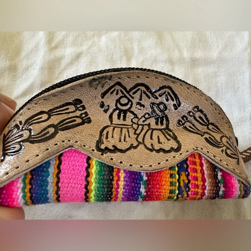 Peruvian leather and wool‎ Colorful Coin Purse